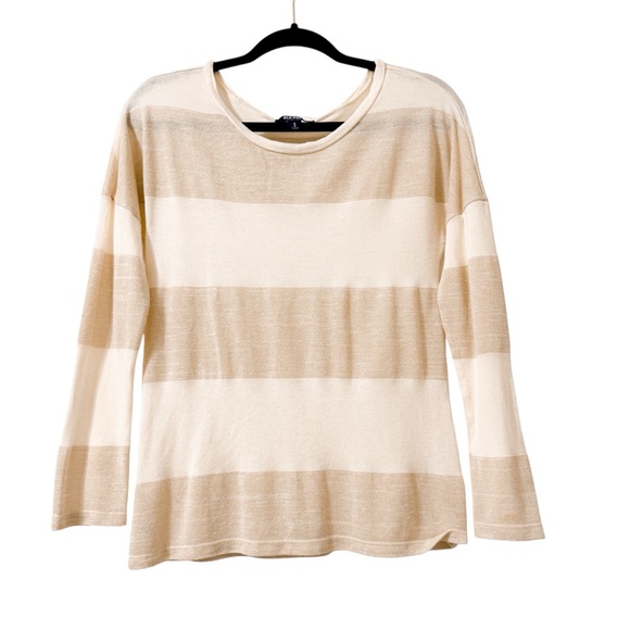 Old Navy Sweaters - Old Navy Cream & Gold Shimmer Striped Lightweight Crew Sweater Size Medium